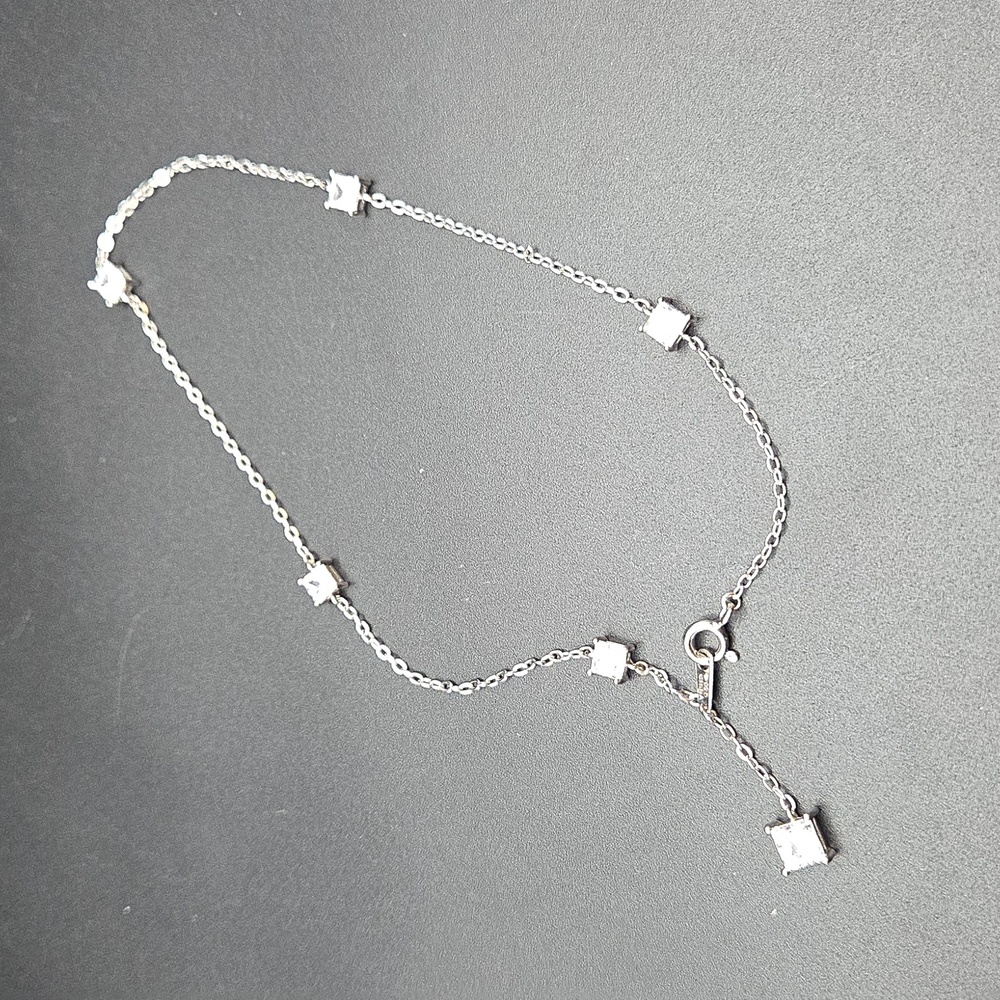 Ankle Bracelet. Sterling Silver With CZ Stones. 11 Inches With 1 Dangling Stone.